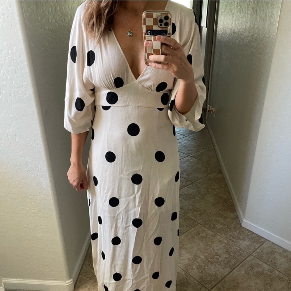 Ivory & Black Polka Dot V-Neck Dolman Sleeve Maxi Dress NWT - Picture 15 of 16